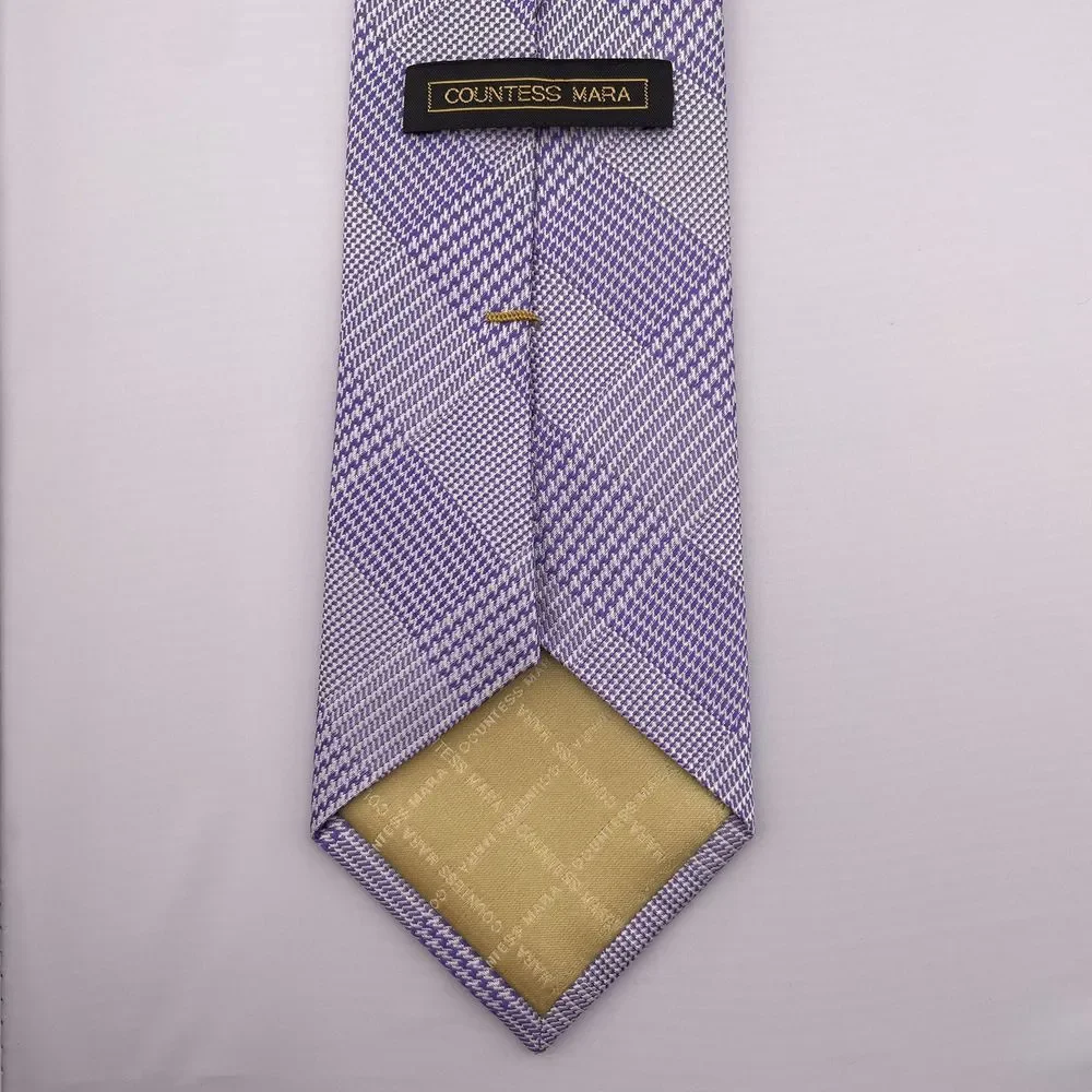 COUNTESS MARA Men's Designer Silk Necktie Purple Plaid Hand Made China 60